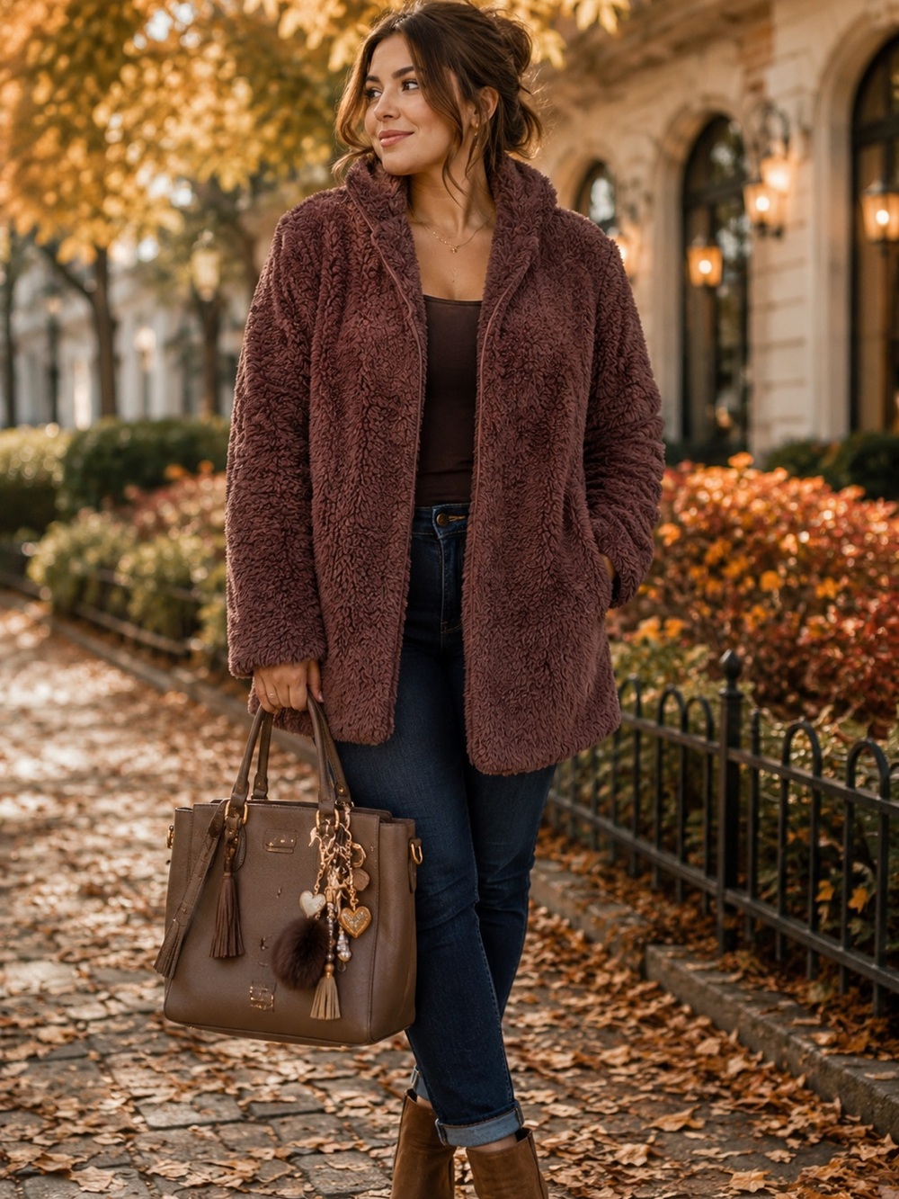 PINK Victoria's Secret Plush Teddy Jacket in Rust Pink